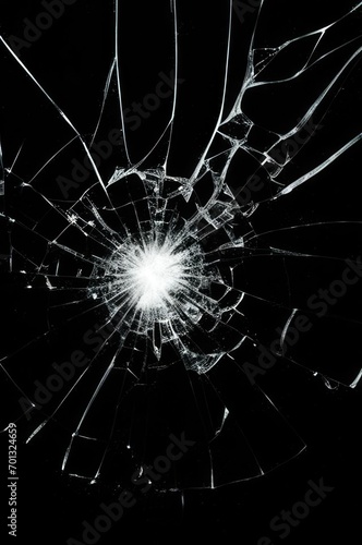 Photo of broken glass on a black background, cracks.