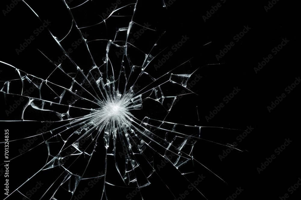 Fototapeta premium Photo of broken glass on a black background, cracks.