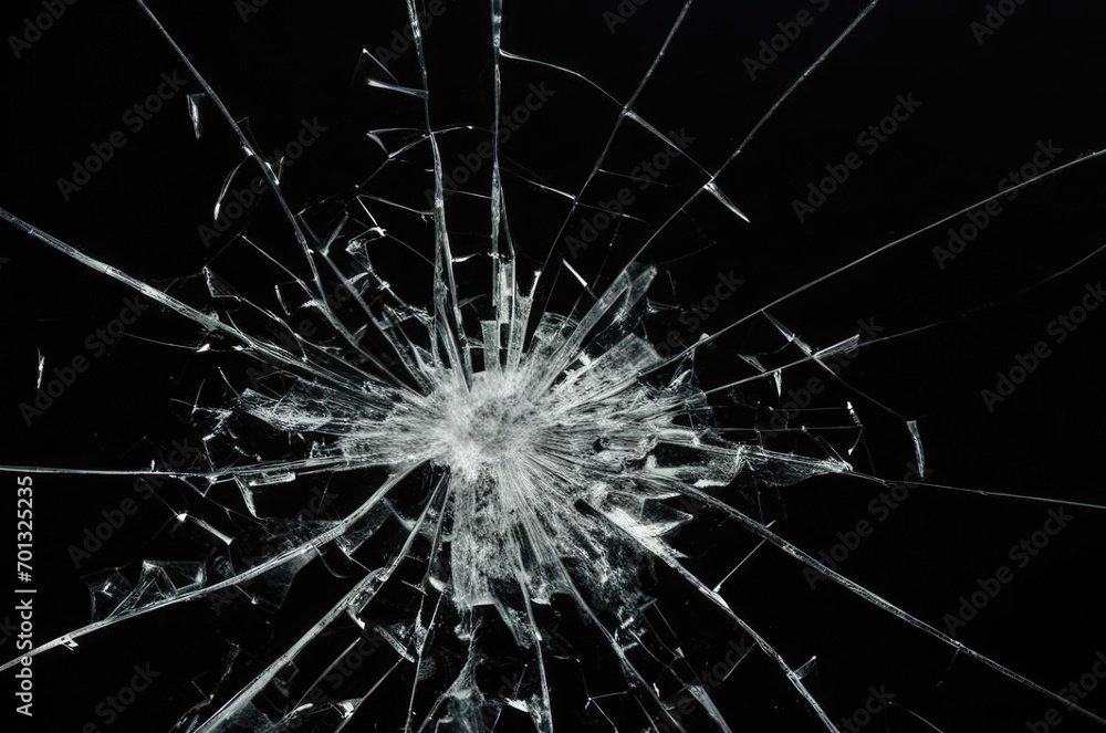 Obraz premium Photo of broken glass on a black background, cracks.