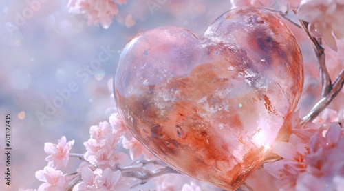 shiny heart on a surface, pink valentine concept. photo