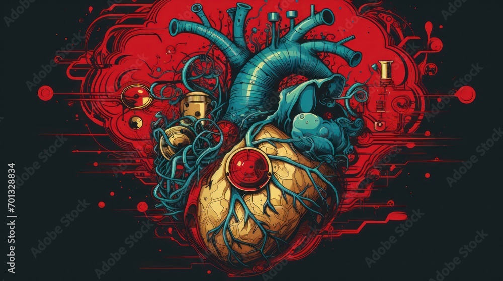a drawing of a human heart with a blood vessel in the middle of the ...