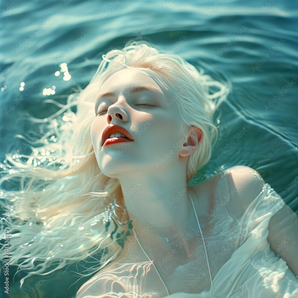 White blonde Japanese model with skin like pale blue glazed White blonde Japanese model with skin like pale blue glazed
