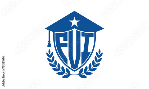 FVI three letter iconic academic logo design vector template. monogram, abstract, school, college, university, graduation cap symbol logo, shield, model, institute, educational, coaching canter, tech