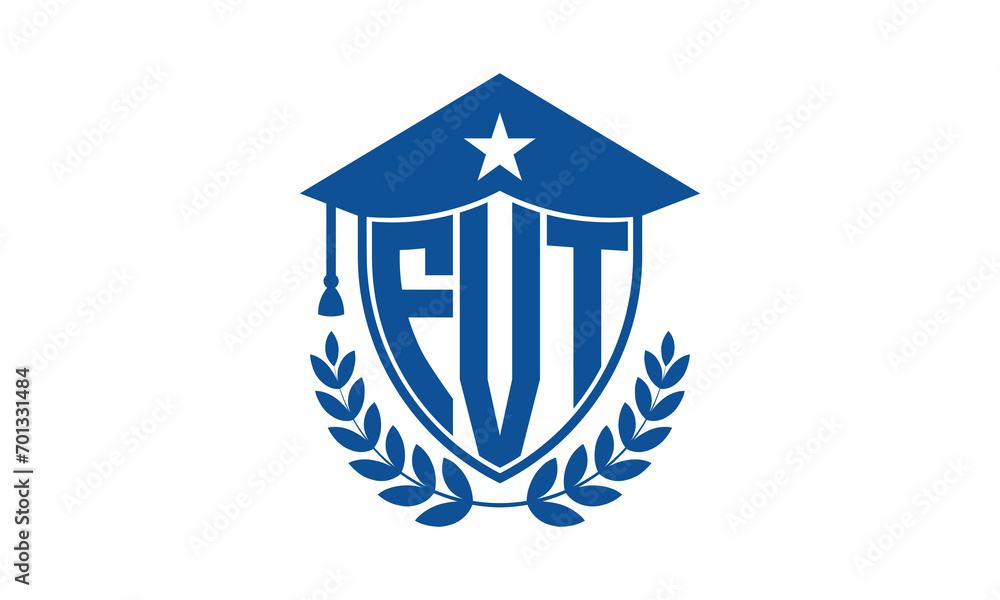 FVT three letter iconic academic logo design vector template. monogram, abstract, school, college, university, graduation cap symbol logo, shield, model, institute, educational, coaching canter, tech FVT three letter iconic academic logo design vector template. monogram, abstract, school, college, university, graduation cap symbol logo, shield, model, institute, educational, coaching canter, tech