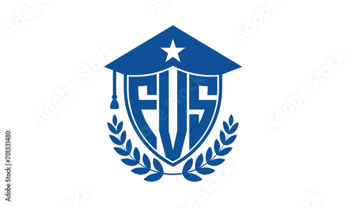 FVS three letter iconic academic logo design vector template. monogram, abstract, school, college, university, graduation cap symbol logo, shield, model, institute, educational, coaching canter, tech