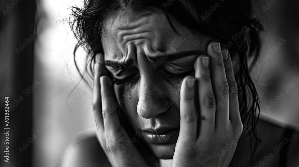 Close up Sad depressed desperate grieving crying woman close to the window Close up Sad depressed desperate grieving crying woman close to the window