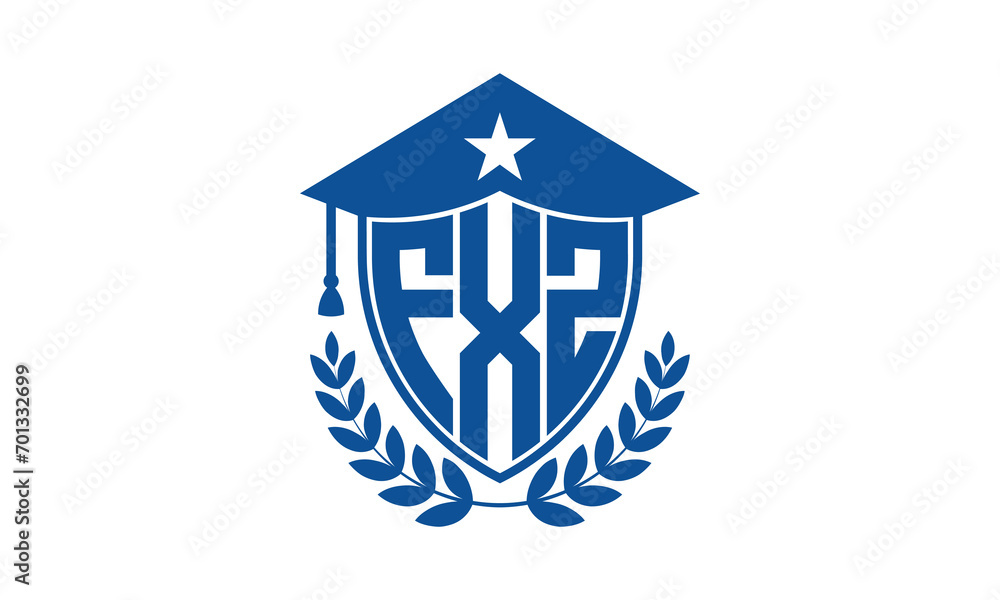 FXZ three letter iconic academic logo design vector template. monogram, abstract, school, college, university, graduation cap symbol logo, shield, model, institute, educational, coaching canter, tech FXZ three letter iconic academic logo design vector template. monogram, abstract, school, college, university, graduation cap symbol logo, shield, model, institute, educational, coaching canter, tech