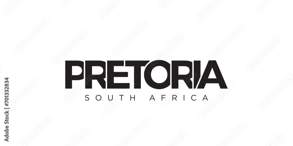 Pretoria in the South Africa emblem. The design features a geometric style, vector illustration with bold typography in a modern font. The graphic slogan lettering. Pretoria in the South Africa emblem. The design features a geometric style, vector illustration with bold typography in a modern font. The graphic slogan lettering.