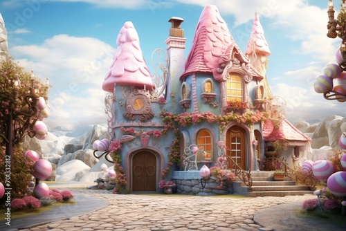 Enchanting candy house, reminiscent of fairytales.