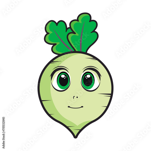 Illustration Vektor Graphic of, Kawaii radish vegetable character with a smiling face, perfect for vegetable products, logos, icons, covers, doodles,etc