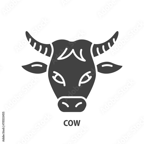 Cow glyph icon. Cattle breeding symbol. Vector illustration.