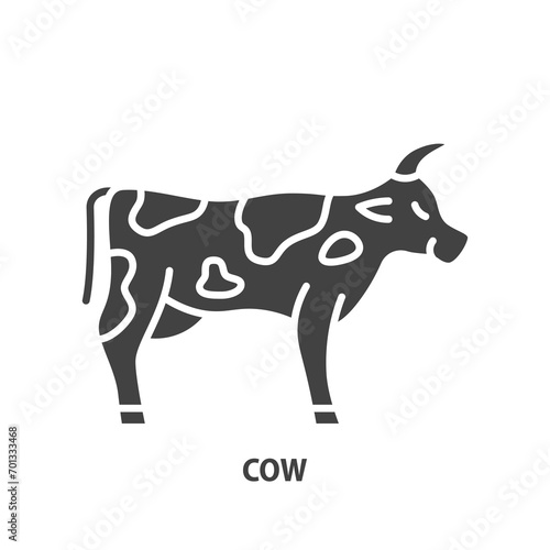 Cow flat glyph icon. Cattle breeding sign. Vector illustration.