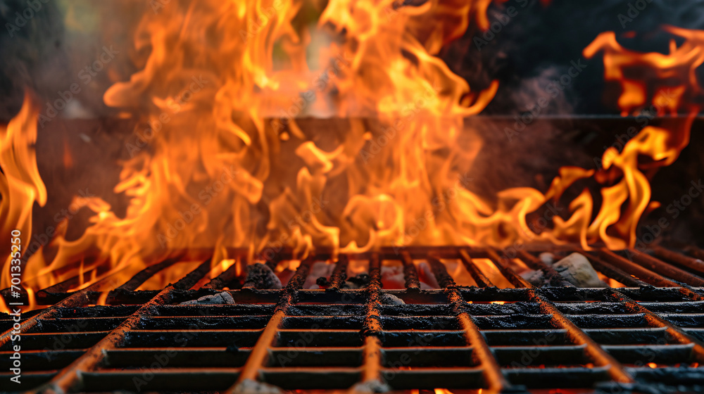 Flames of a barbeque in a restaurant, close-up Flames of a barbeque in a restaurant, close-up