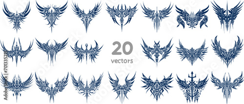 wings with a sword in the middle abstract vector stencil designs tattoo photo