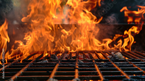 Flames of a barbeque in a restaurant, close-up