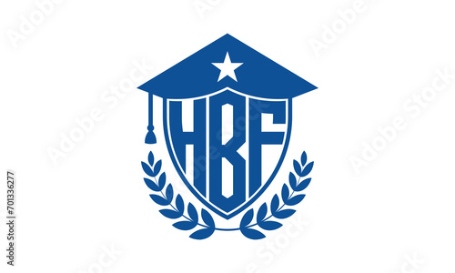 HBF three letter iconic academic logo design vector template. monogram, abstract, school, college, university, graduation cap symbol logo, shield, model, institute, educational, coaching canter, tech