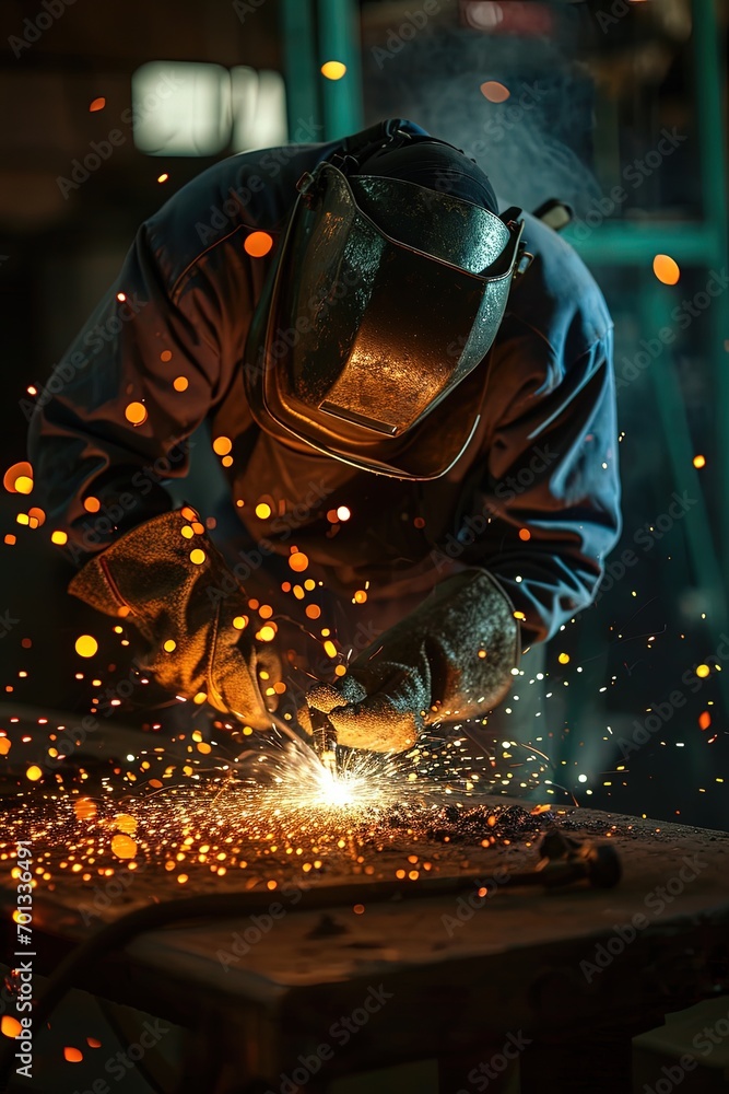 A welder at work. Close-up view. A welder at work. Close-up view.