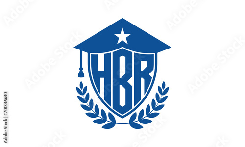 HBR three letter iconic academic logo design vector template. monogram, abstract, school, college, university, graduation cap symbol logo, shield, model, institute, educational, coaching canter, tech