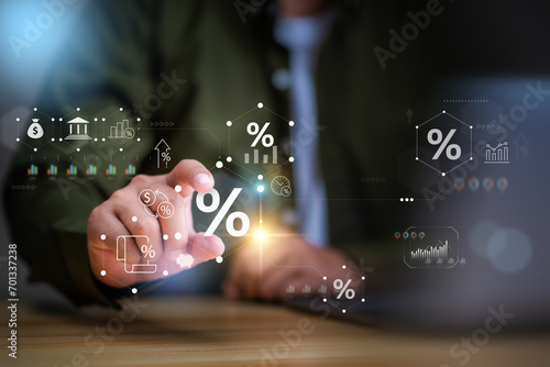 Interest rate and dividend concept, Investor holding a percentage symbol of invest return profit, return on stocks and mutual funds, long term investment for retirement.