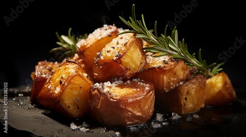 crispy goose fat roast potatoes with garlic and rosemary photo