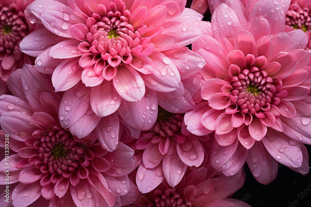 Pink Chrysanthemum flowers with water drops