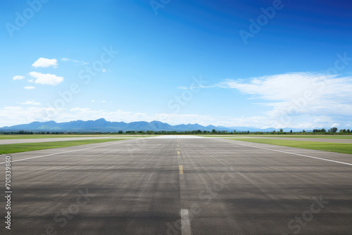 Airport runway and blue sky with white clouds, perspective view © Kitta