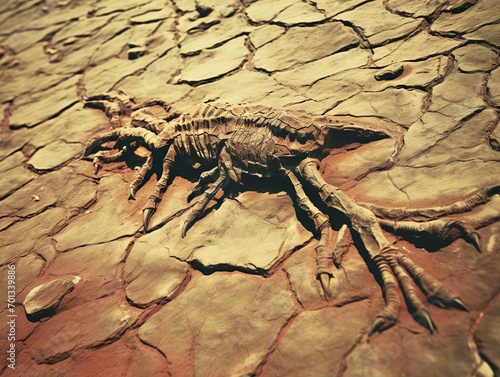 This fossil  unlike anything found on Earth  appeared to be a remnant of a past Martian life form. Imagination of a fossil in Mars. 