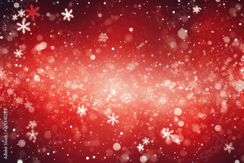 Red Christmas background with snowflakes and bokeh effect