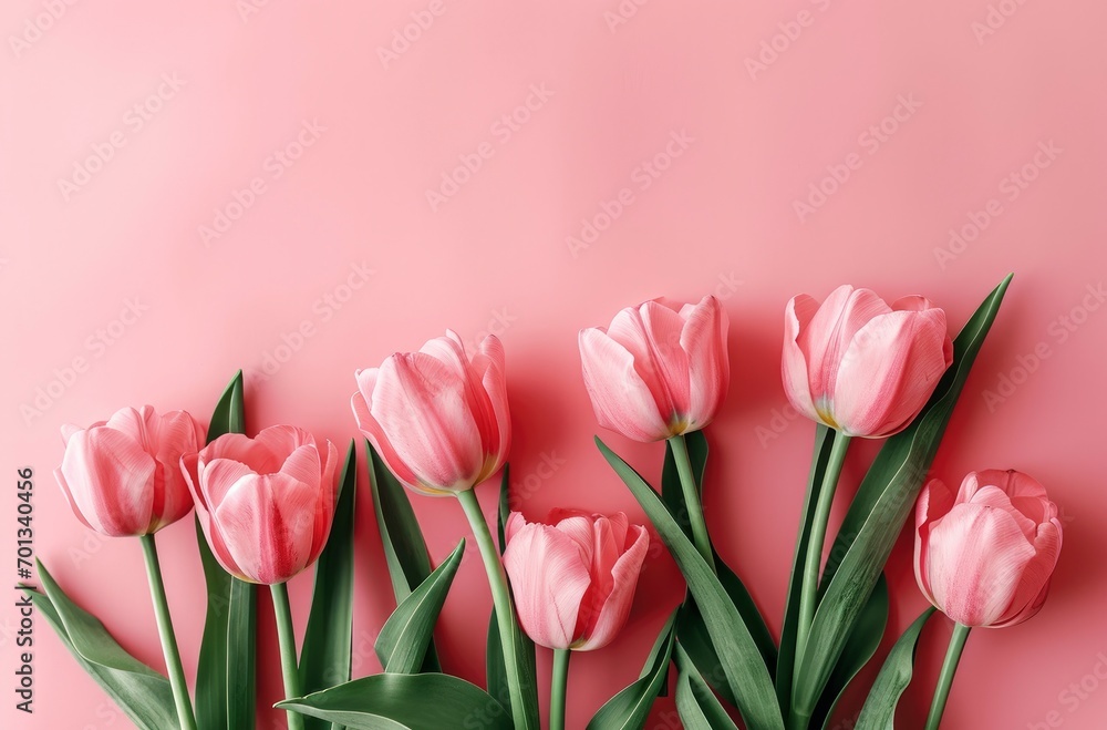 Bouquet of pink tulips flowers on pastel pink background. Bouquet of pink tulips flowers on pastel pink background.