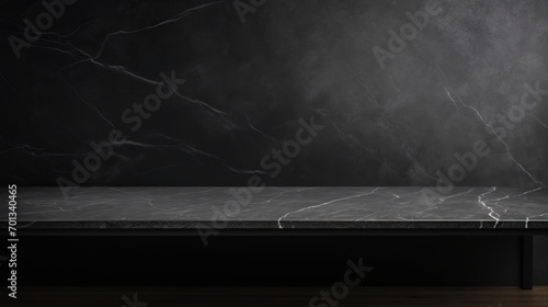 Empty table ,marble black countertop on black wall background, luxury product presentation, copy space, 16:9