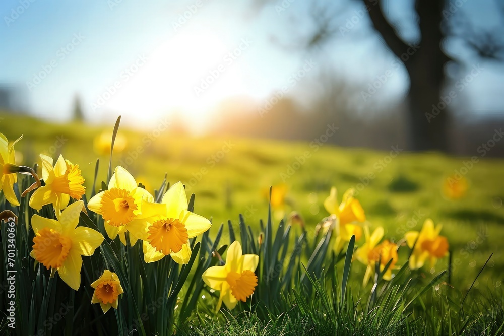 Daffodil flowers in the field.