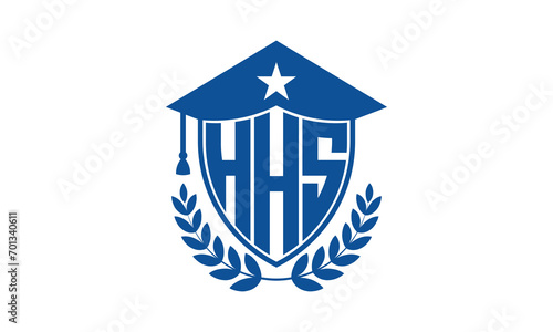 HHS three letter iconic academic logo design vector template. monogram, abstract, school, college, university, graduation cap symbol logo, shield, model, institute, educational, coaching canter, tech photo