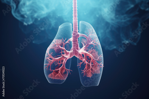 Lungs anatomy with visible veins and arteries. 3D rendering