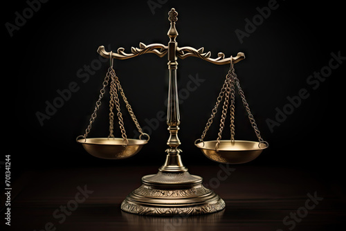 Scales of justice on black background. Law and justice concept