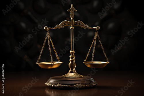 Scales of justice on black background. Law and justice concept