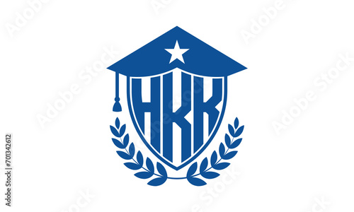HKK three letter iconic academic logo design vector template. monogram, abstract, school, college, university, graduation cap symbol logo, shield, model, institute, educational, coaching canter, tech