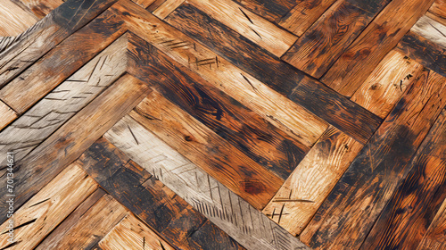 Textured herringbone parquet floor, rich wooden tones, perfect for background or interior design use.