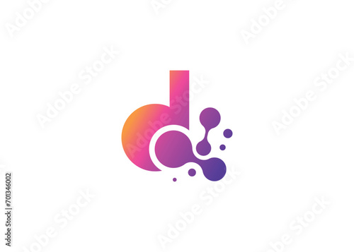Letter D Technology vector monogram logo design template. Letter D molecule, Science and Bio technology Vector logo.