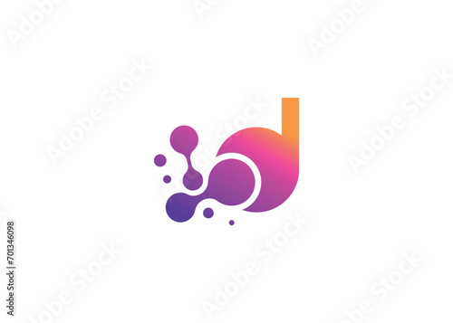Letter D Technology vector monogram logo design template. Letter D molecule, Science and Bio technology Vector logo.