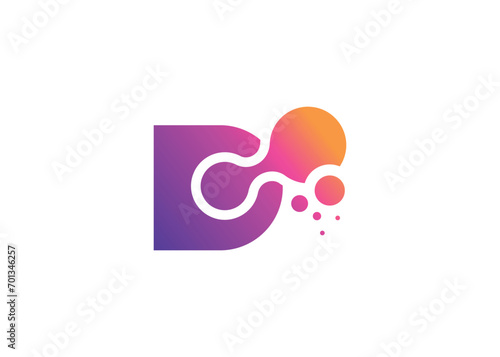 Letter D Technology vector monogram logo design template. Letter D molecule, Science and Bio technology Vector logo.