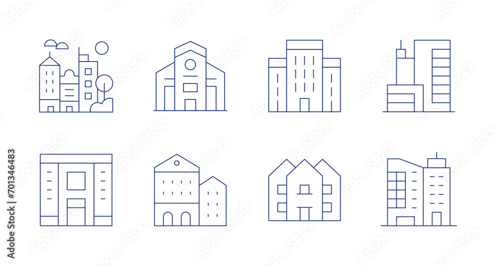 Urban icons. Editable stroke. Containing city, property, penthouse, architectonic, building, house.