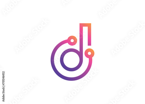 Letter D Technology vector monogram logo design template. Letter D molecule, Science and Bio technology Vector logo.