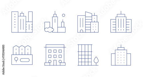 Urban icons. Editable stroke. Containing city, architecture and city, village, buildings, skyscraper, office block.