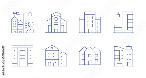 Urban icons. Editable stroke. Containing city, property, penthouse, architectonic, building, house.