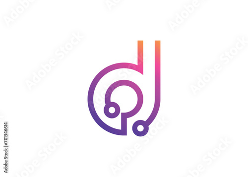 Letter D Technology vector monogram logo design template. Letter D molecule, Science and Bio technology Vector logo.