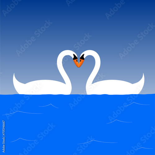 Fototapeta Naklejka Na Ścianę i Meble -  Swans in the shape of a heart graphic design for valentines day