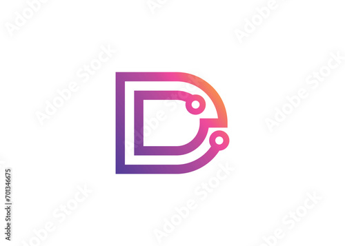 Letter D Technology vector monogram logo design template. Letter D molecule, Science and Bio technology Vector logo.