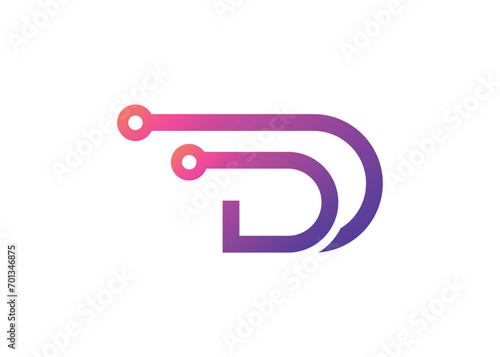Letter D Technology vector monogram logo design template. Letter D molecule, Science and Bio technology Vector logo.