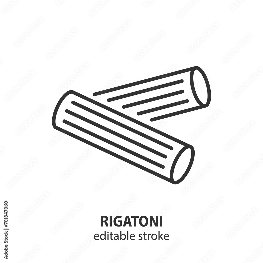 Rigatoni line icon. Italian pasta symbol. Editable stroke. Vector illustration. Rigatoni line icon. Italian pasta symbol. Editable stroke. Vector illustration.