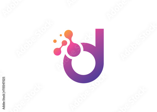 Letter D Technology vector monogram logo design template. Letter D molecule, Science and Bio technology Vector logo.